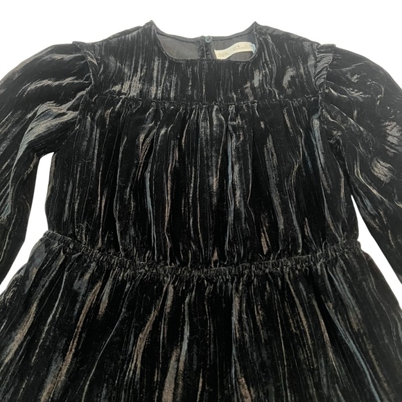 Zara Girl’s Crushed Velvet Black Tiered Dress Size 8 - Picture 2 of 7